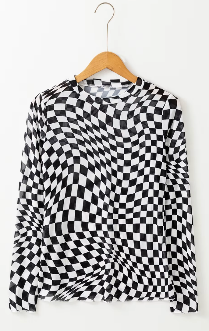Dirty Slider Checkered Mesh Long Sleeve