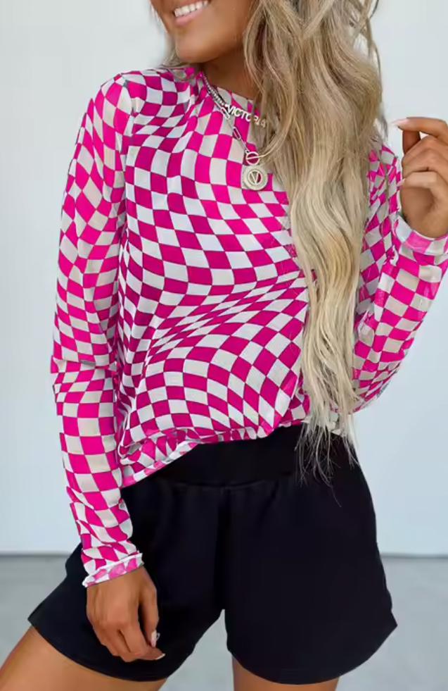 Dirty Slider Checkered Mesh Long Sleeve