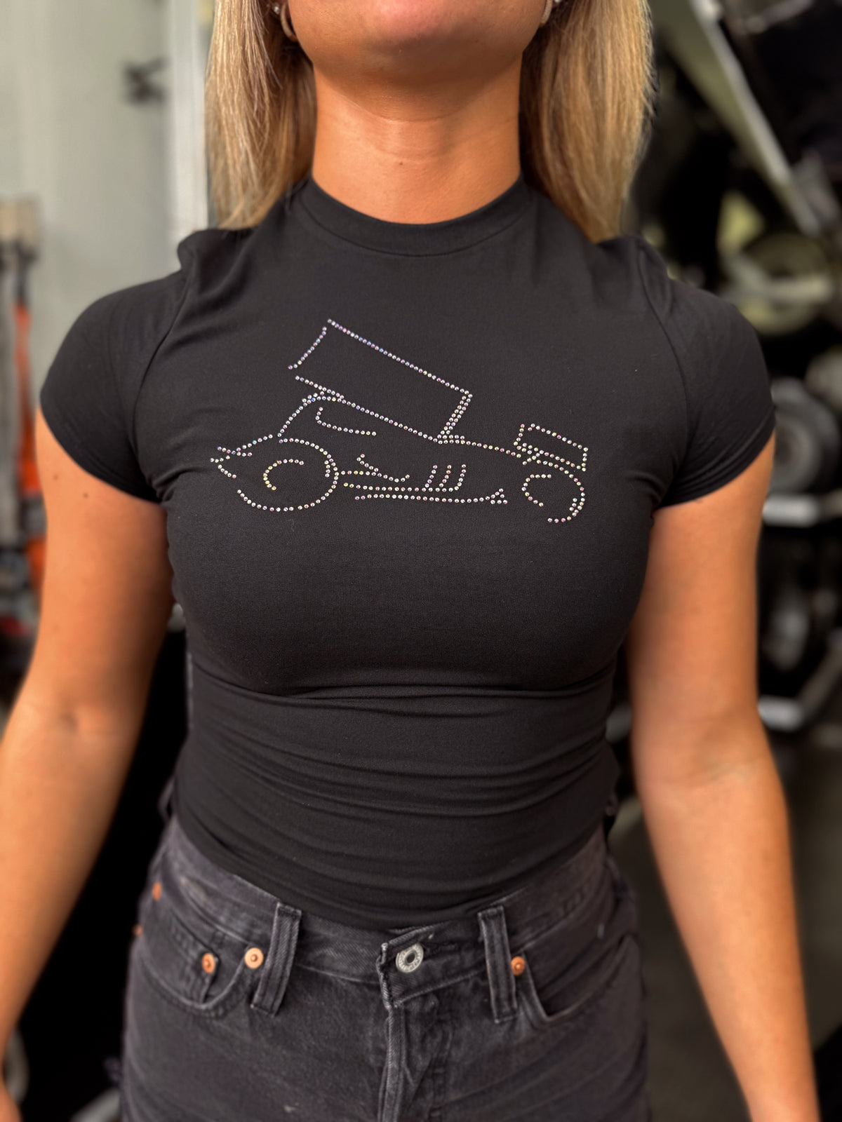 Broadway Girl Fitted Rhinestone Shirt (ATHLETIC TIGHT FIT SIZE UP FOR BIGGER CHESTED OR WANTING LOOSER FIT)
